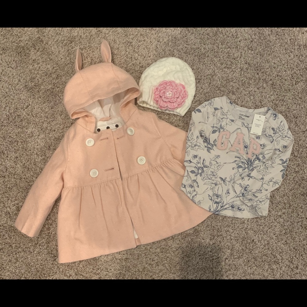 Baby Girls winter peacoat, hat and shirt Sz 18 mo